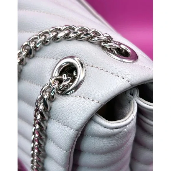 Rebecca Minkoff Edie Flap Shoulder Bag Perla Quilted Leather Silver Hardware - Picture 4 of 14